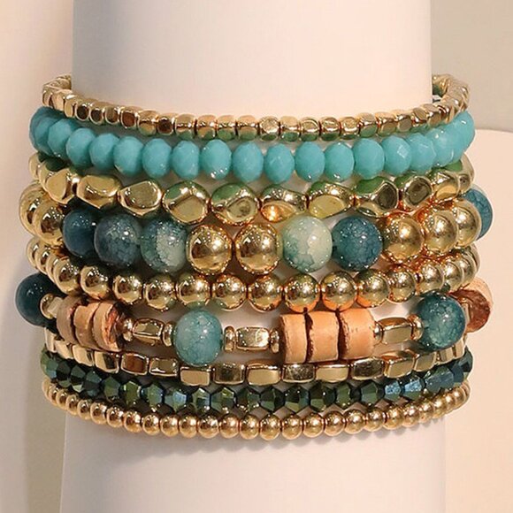 Threaded Pear Boho Beaded Multi-Layer Elastic Bracelet Set - Picture 3 of 3